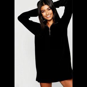 Boohoo Velour Zip Sweater Mini Dress